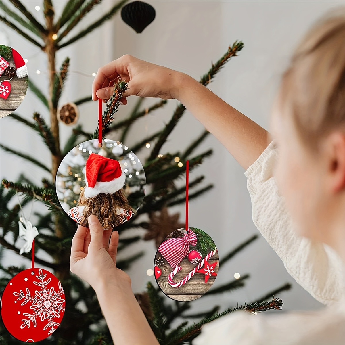 TEMU 5pcs Acrylic Double-sided Sublimation Ornaments - Christmas Decorations For Tree, Wall, Window, Gift Boxes - Customizable With Personalized