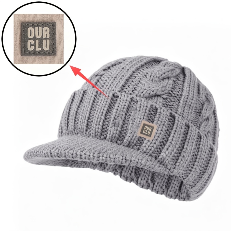 TEMU Simple Casual Short-brim Knitted Baseball Cap With Letter For Autumn/winter Commuting, Cycling, Urban Casual , And Outdoor - Thickened Knitted