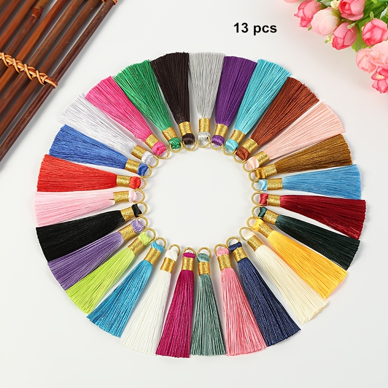 TEMU 13pcs/pack Random Mixed .9cm Line Pull Ring Smooth Tassel Pendants Bookmark Fan Gift Packaging Box Decoration Small Tassel Pendant Clothing Home