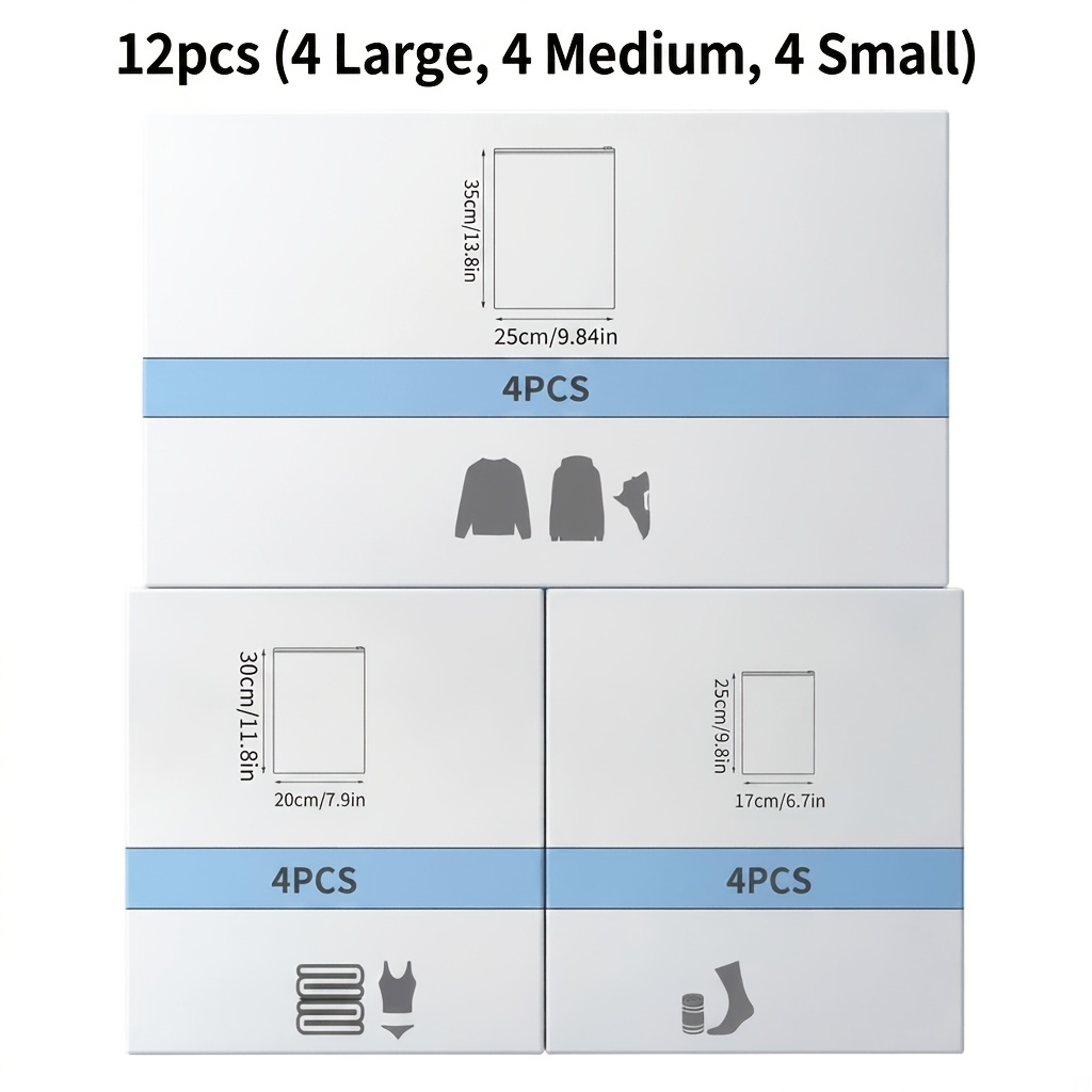 TEMU 12pcs Travel Frosted Storage Bags (4 Large, 4 Medium, 4 Small) Zipper-sealed Reusable Frosted Pouches For Clothes And Shoes, Space-saving And