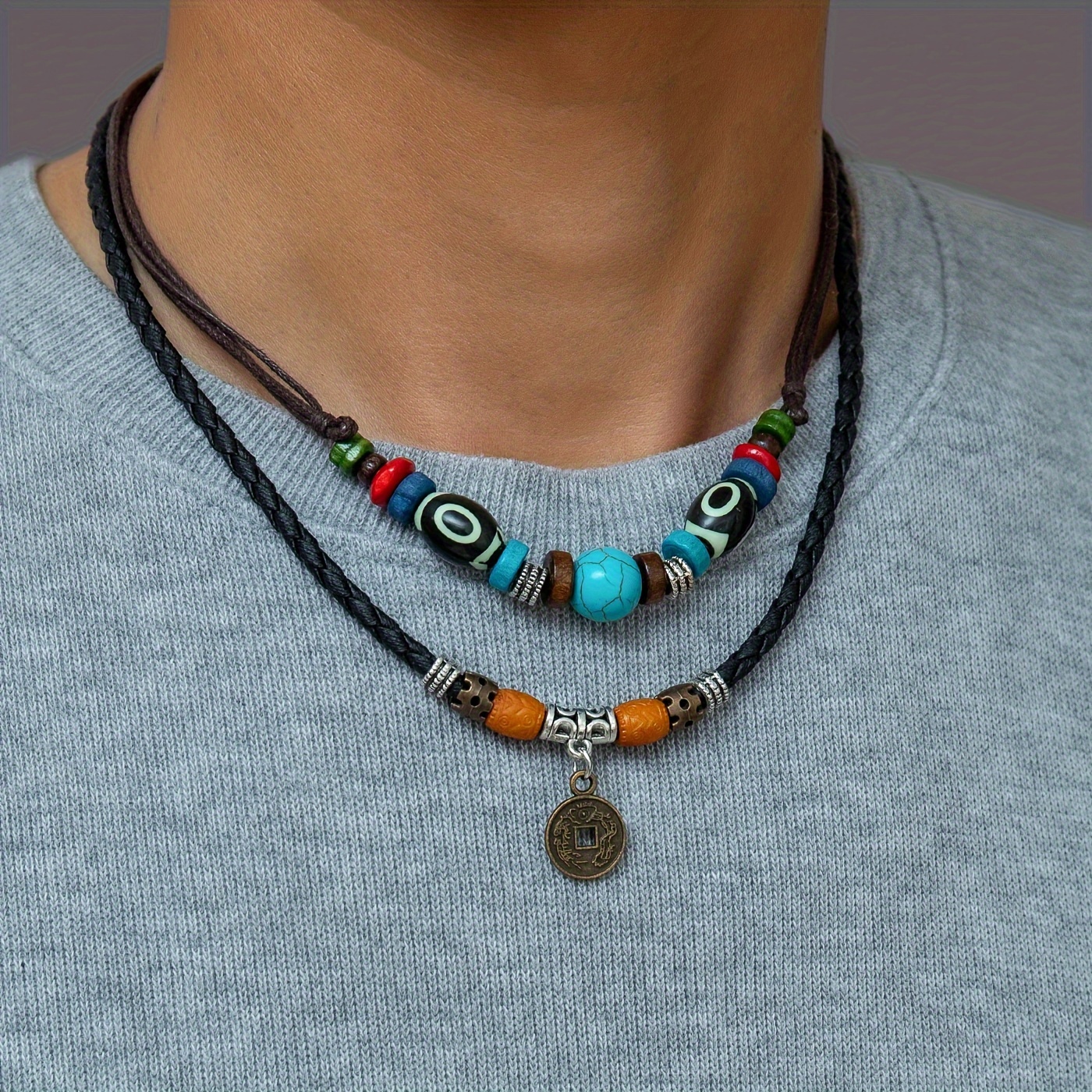 bohemian style men' layer braided leather Temu - Main Image