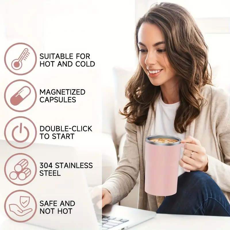 self stirring mug auto magnetic coffee mug with led display temperature rechargeable automatic stirring mug 12oz self mixing cup with lid to stir coffee mixed milk at desk use details 5