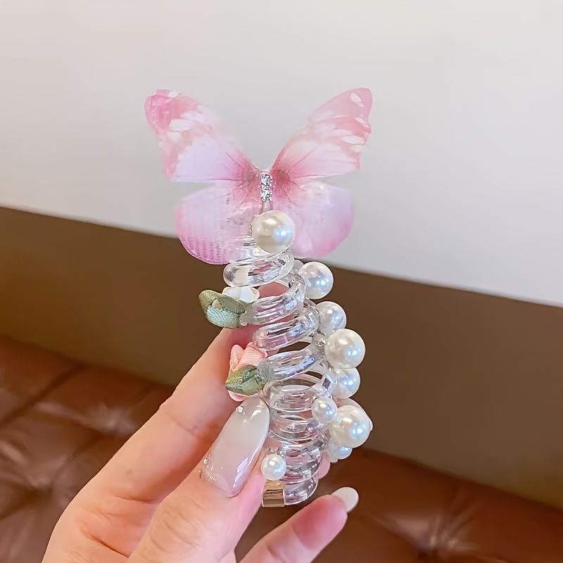 2pcs AYLHFO Mesh Butterfly Headbands for Girls - Cute Round Pearl & Floral Design, Perfect for Daily & Party Wear, All-Season Use, Everyday Headwear | Playful Accessory | Durable Plastic Headband, Butterfly Hair Accessories