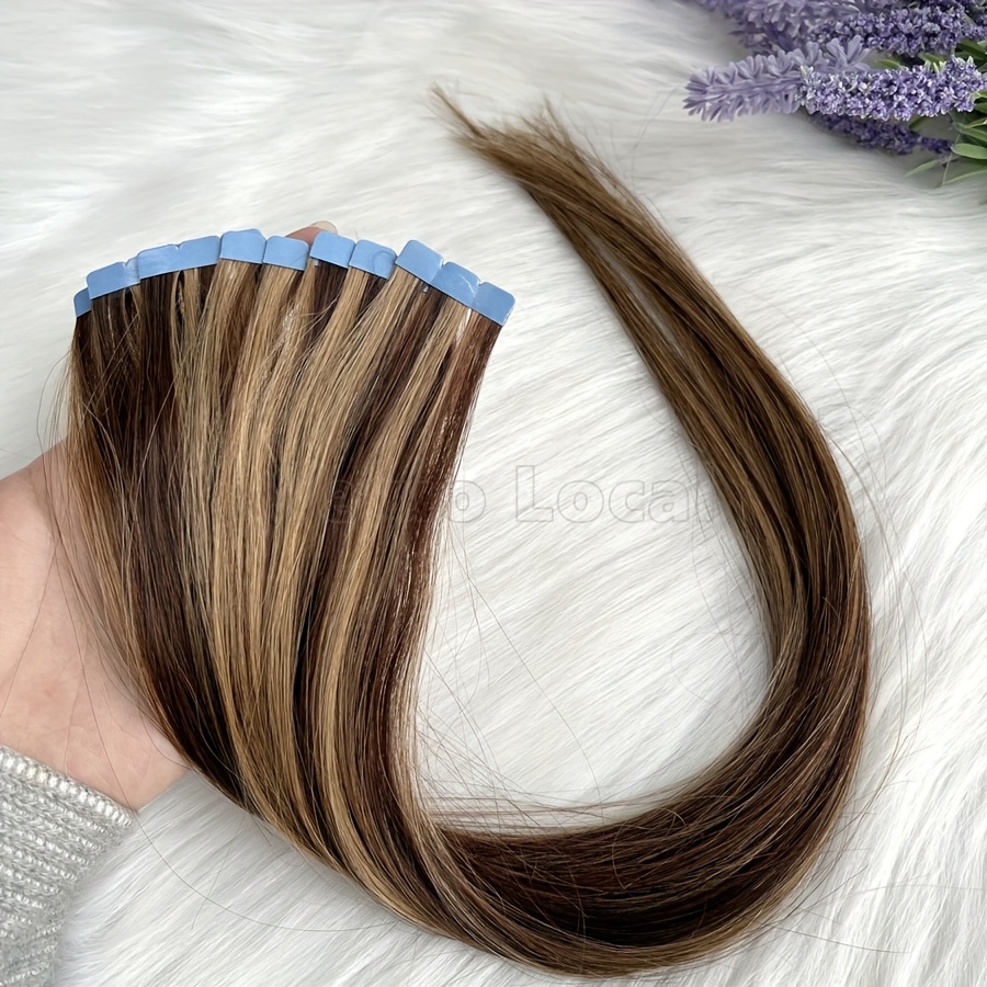 p4 27 mini tape in hair extensions balayage brown micro seamless invisible tape human hair for women 12 20 inches details 3