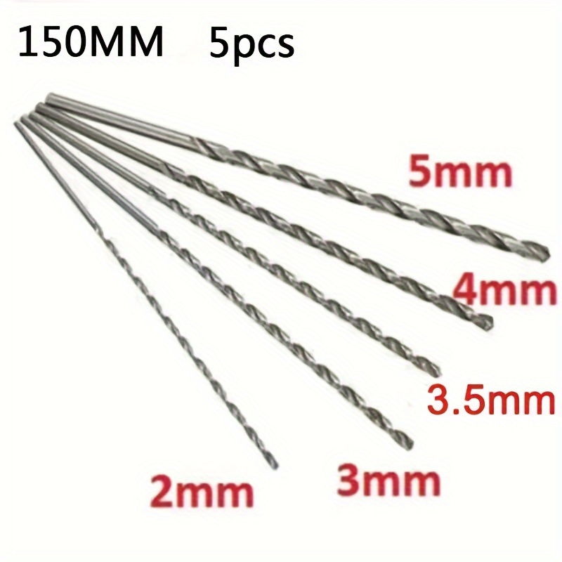 

5pcs Extra Long High-speed Steel Drill Bits Set, Left Hand Spiral, Round Shank, Bright Finish - Hss Twist Bits For Woodworking (2mm, 3mm, 3.5mm, 4mm, 5mm)