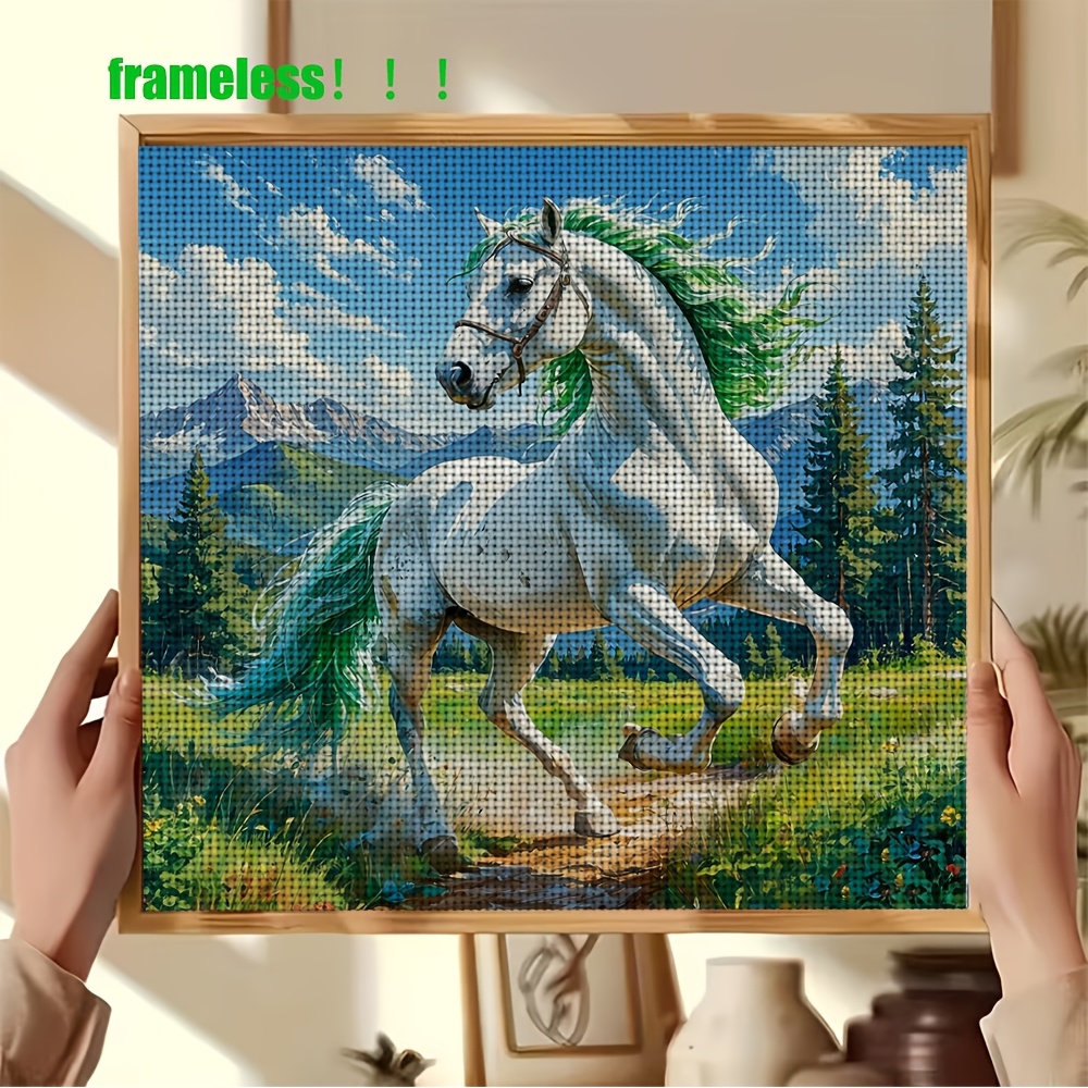 Frameless Stitch Printing Kit, "White Horse Galloping in The Mountains" Pattern