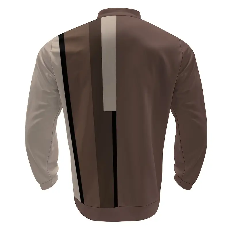 2025 autumn new khaki brown color block minimalist pattern mens casual sportswear set fashion trendy half zip crew neck pullover long sleeve tee athletic leisure joggers for daily wear sports walking commuting Product details 2