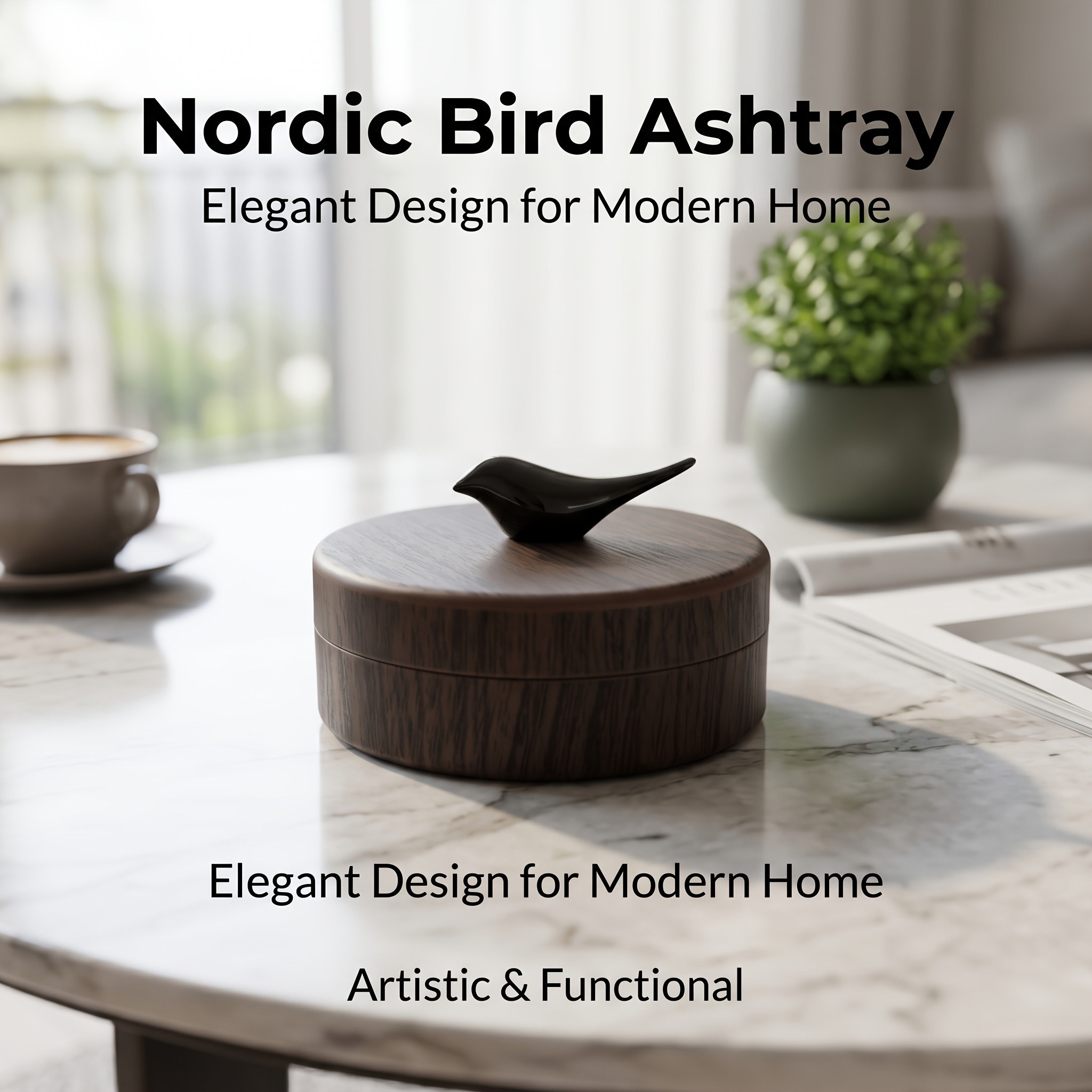 Bird-Shaped Ashtray with Lid, Windproof Ash Holder with Stainless Steel Liner, Easy-To-Clean Wood-Grain Ash Tray for Home Office