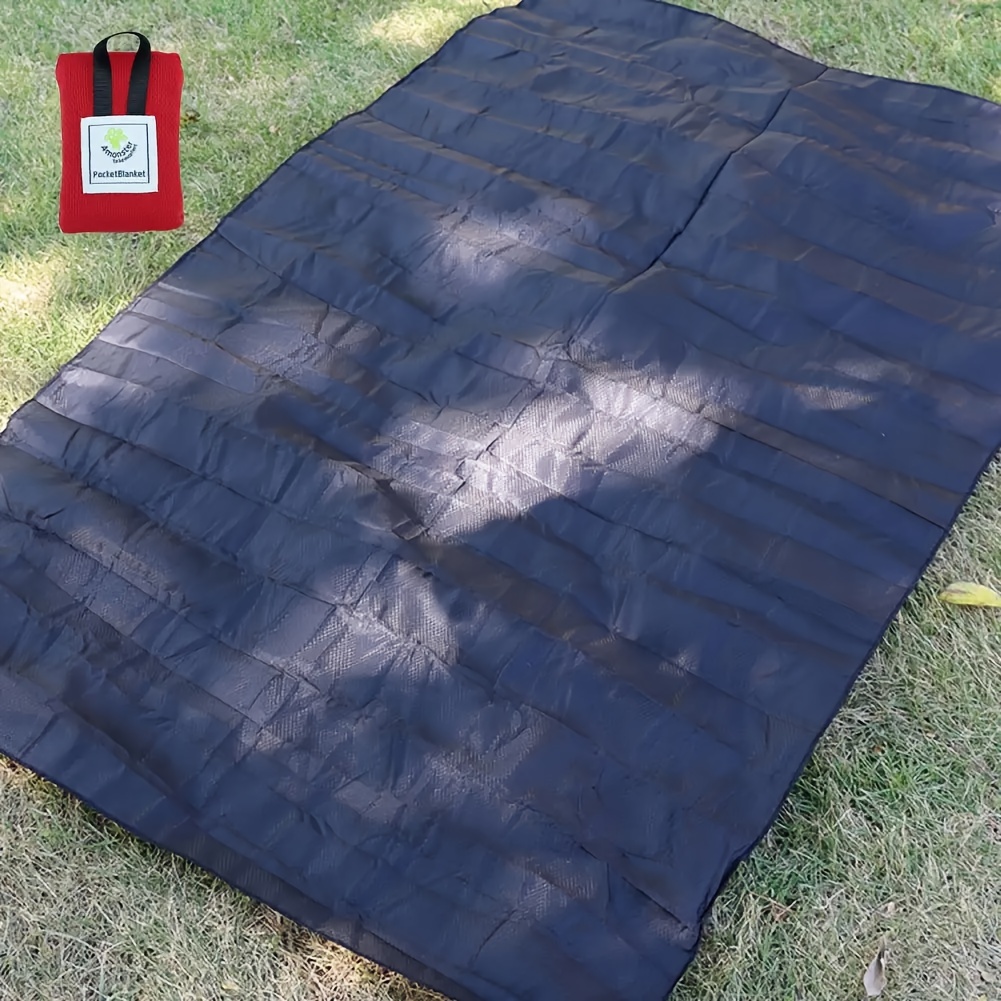 Compact Waterproof Pocket Beach Blanket. Portable Lightweight Folding Tarp  with Red Travel Case. Outdoor Picnic Camping Blanket with Easy Attachment