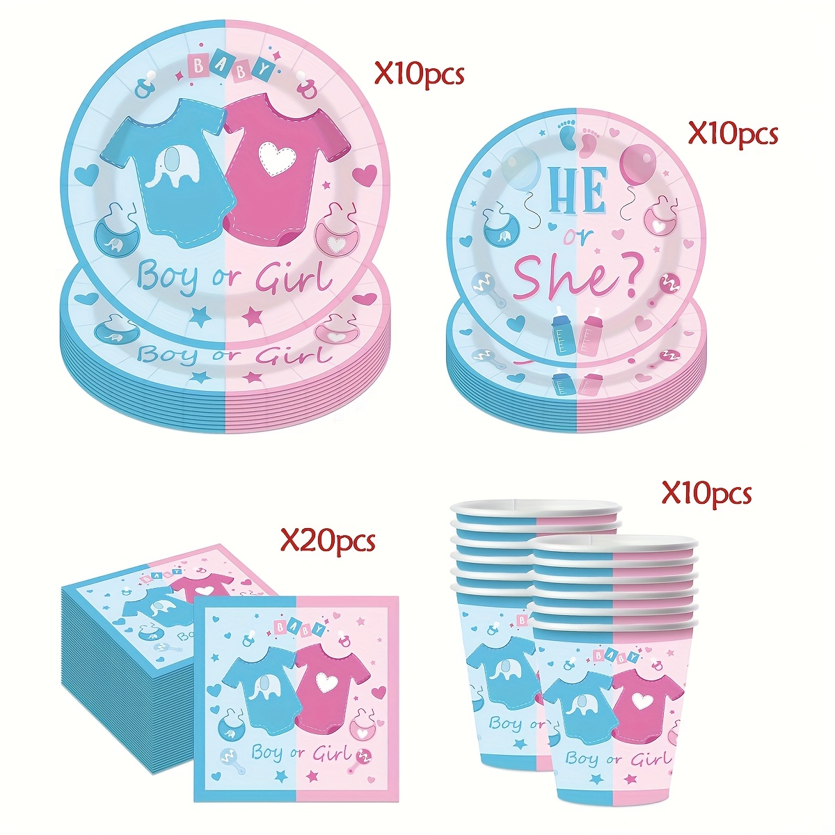 Image of 50pcs Gender Reveal Disposable Tableware & Party Decorations Set – Gender Reveal Party Plates, Tableware Kit & Party Supplies; A Great Christmas & Halloween Gift Option, Suitable For 10 Guests