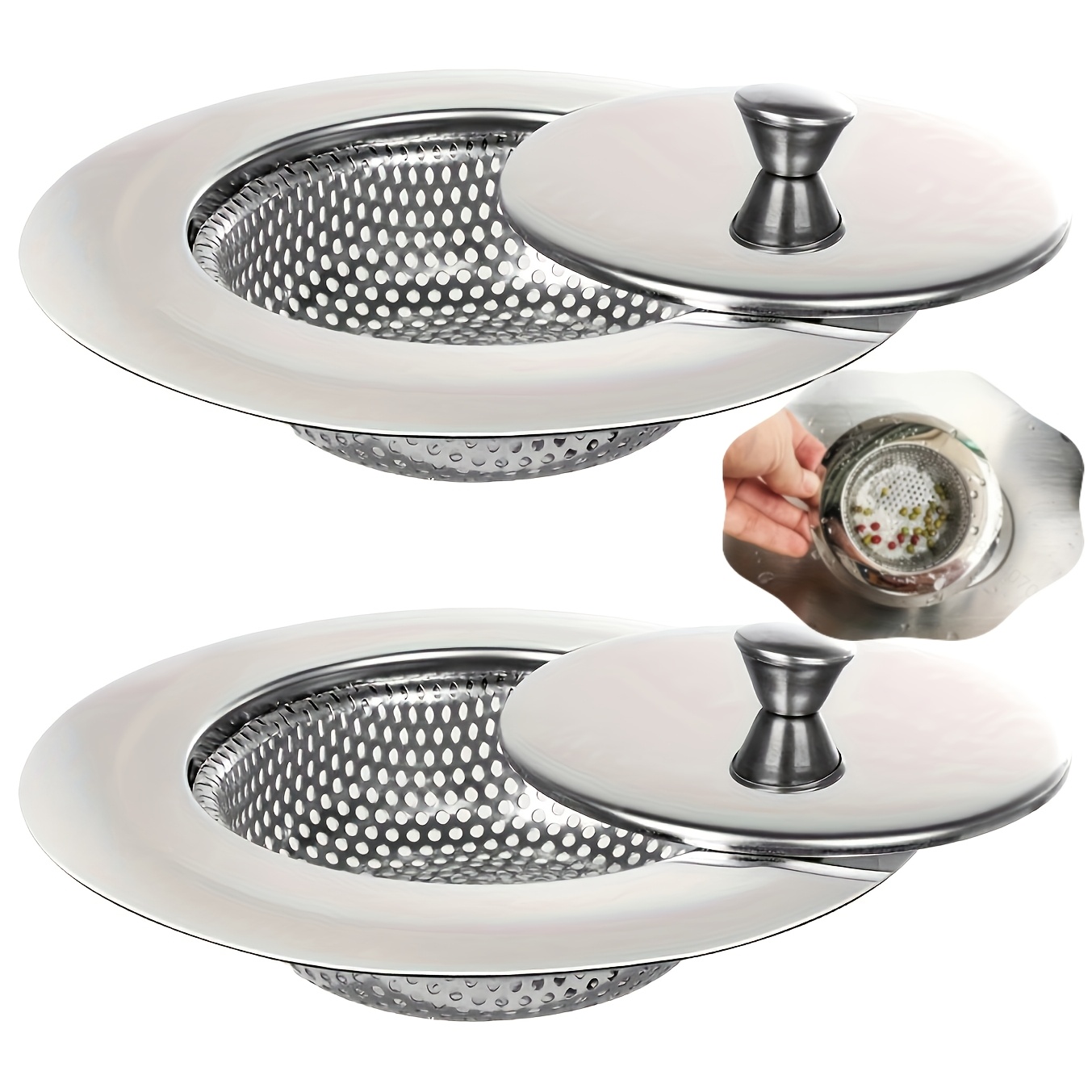 

1pc Stainless Steel Kitchen Sink Strainer With Lid - Filter For Washing Vegetables, Drain Protection, Clog Prevention