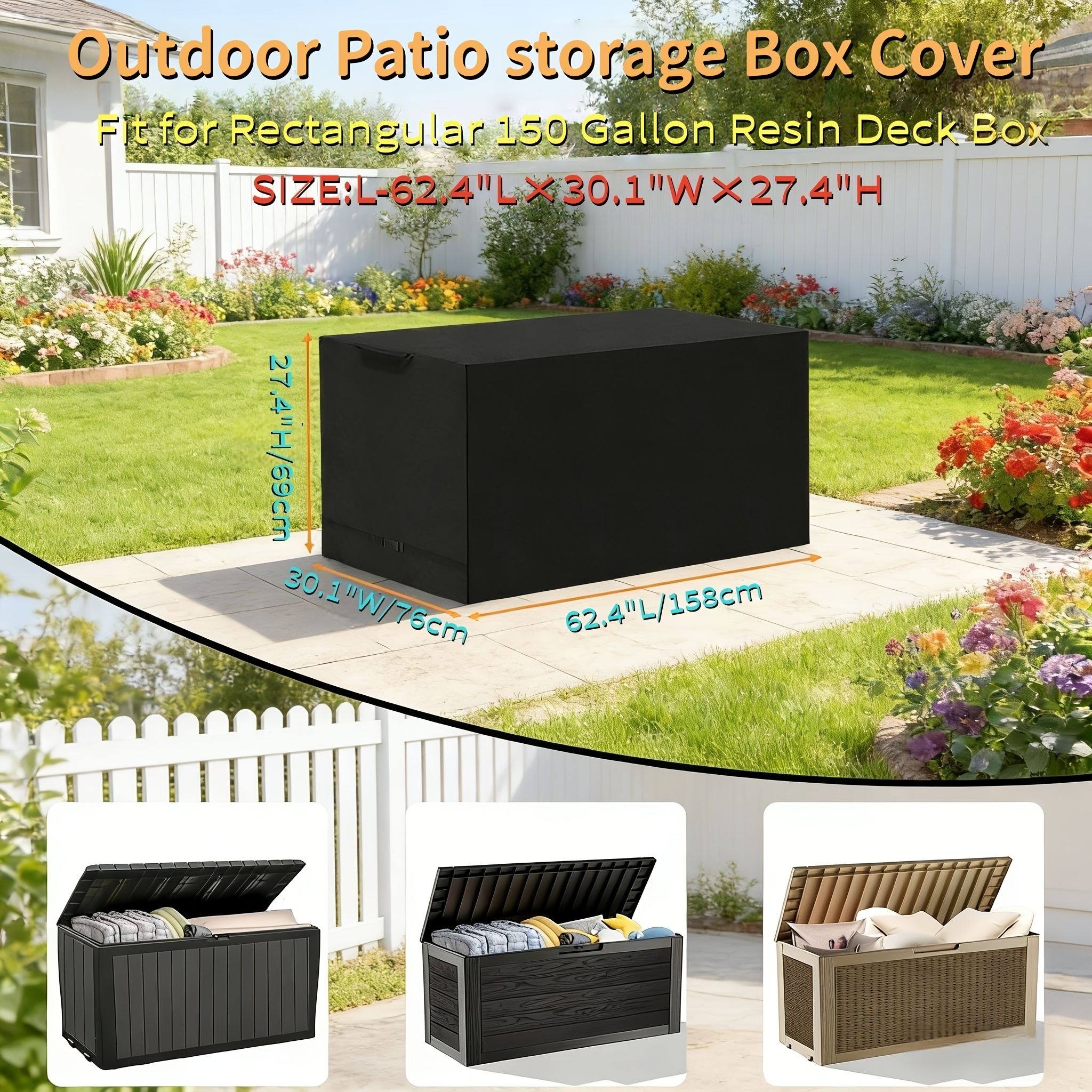 TEMU 1pc Deck Box Cover - Outdoor Storage Box Cover,heavy-duty Patio Storage Box Cover, 2 Sizes , For Outdoor Storage Box, Cabinet And Rack,black