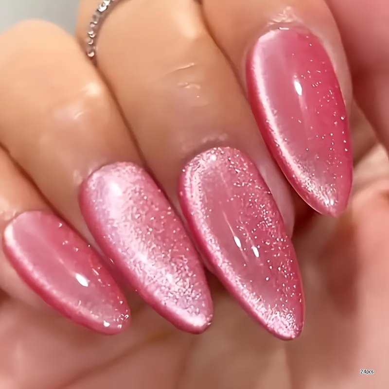 Image of Medium-sized Almond-shaped 24pcs Fake Nails With Cat , Full Coverage Press-on Nails
