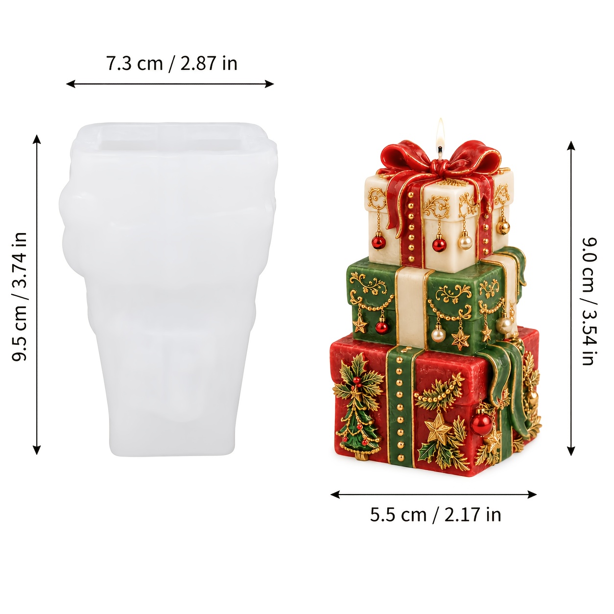 TEMU Stampo in silicone resina, stampo per candele a 3 livelli per scatola regalo di Natale, resina a forma di scatola regalo, stampo per in gesso,