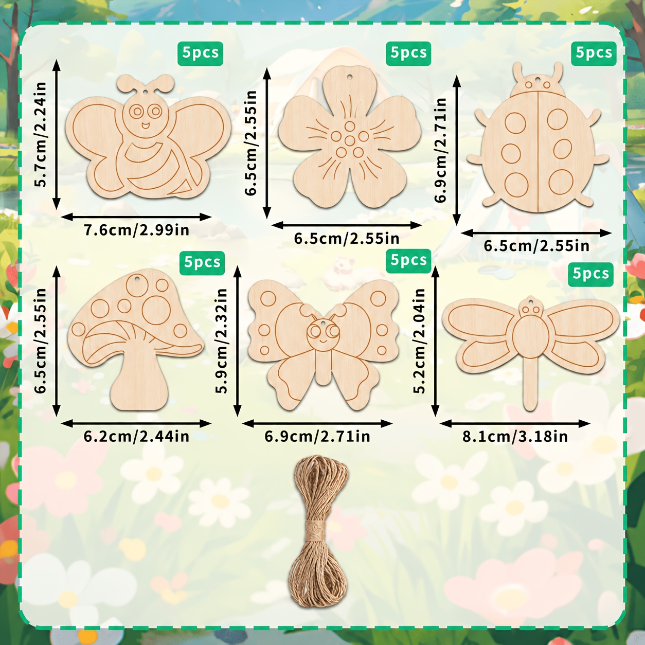 TEMU 30 piezas de madera sin terminar para manualidades y pintar - Formas pequeñas de insectos, flores, mariposas y hongos, Serie de insectos,