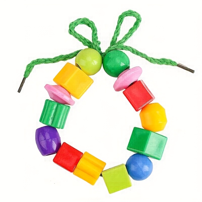 28/44pcs Beads with String,, Educational Bead Stringing Toys - Shape And Color Classification, Fine Motor Skills, Hands-On Ability Development Set, with Stringing String And Storage Bag, Ideal Building Block Toy Gift
