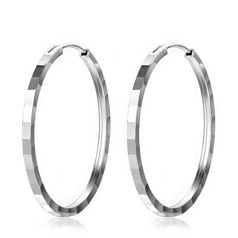 TEMU S925 Sterling Silver Hoop Earrings, Embossed Square Pattern Hoop Earrings, Suitable For Valentine's Day Ladies Jewelry Gift 3g/ 0.11oz