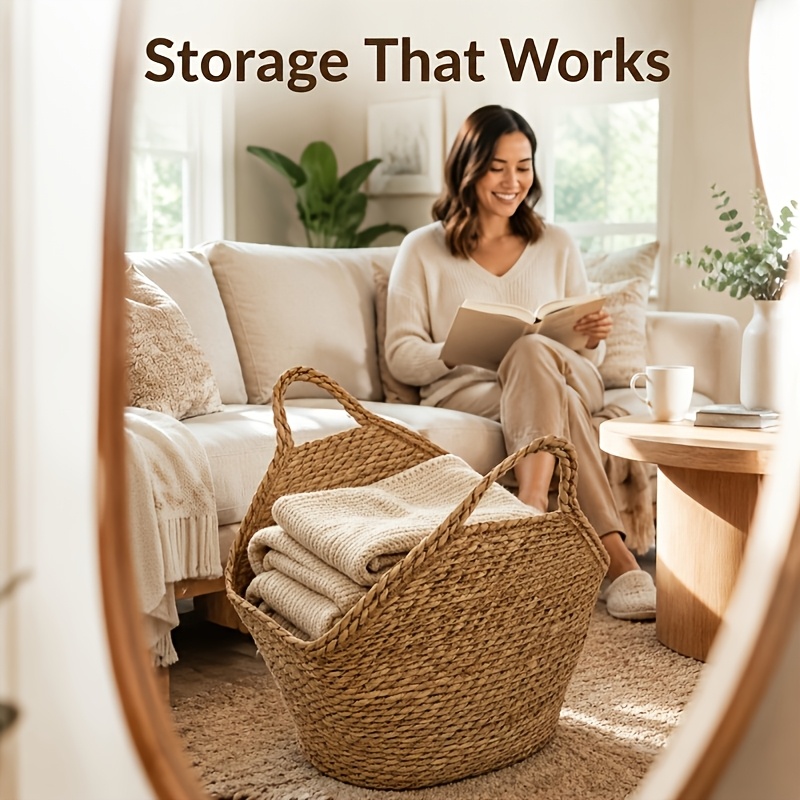 Weaving Storage Basket, Versatile Organizer for Laundry and Household Essentials, Household Miscellaneous Basket, Shelf Basket, Storage Basket, Suitable for 10 Scenarios Such as Living Room, Bedroom, Etc, Shelf Baskets