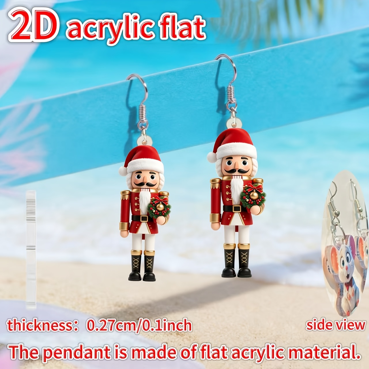 2D Flat Nutcracker Design Earrings, Cute Christmas Jewelry