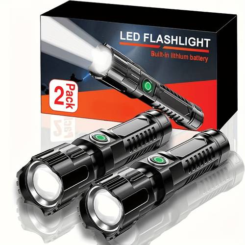2pcs led flashlight light multi mode adjustable focus portable camping light suitable for outdoor hiking and home emergencies protection ip44