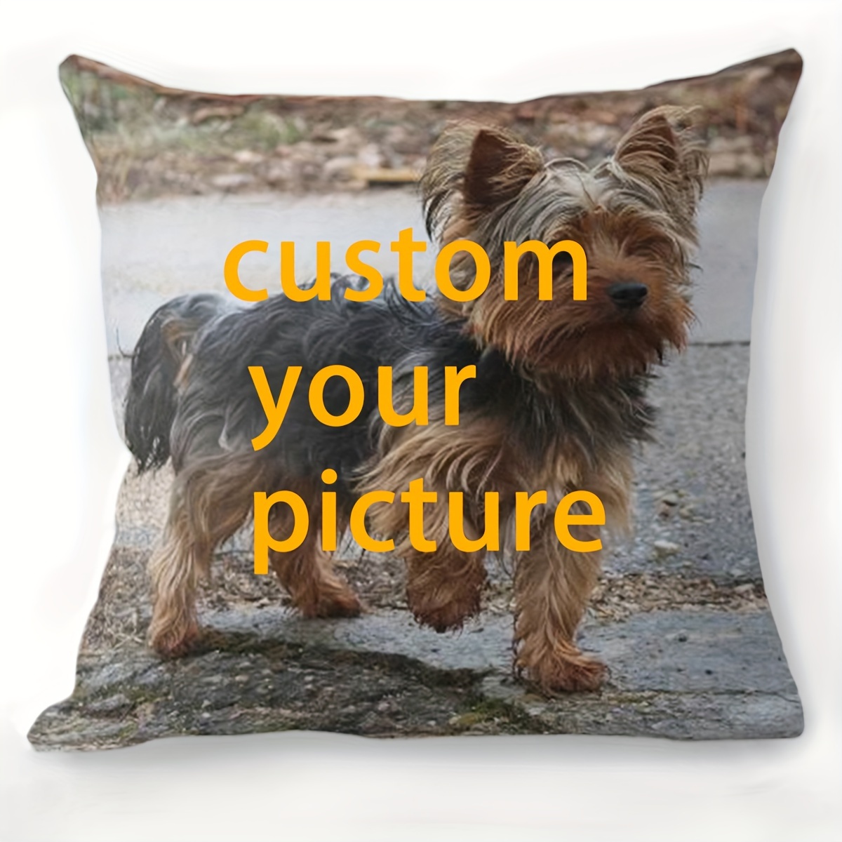 TEMU Customizable Yorkie Dog Photo Short Plush Throw Pillow Cover, 18x18 Inch, Contemporary Style With Zipper Closure, Machine Washable, Polyester, Decorative Cushion Case For Various Room Types - 1pc