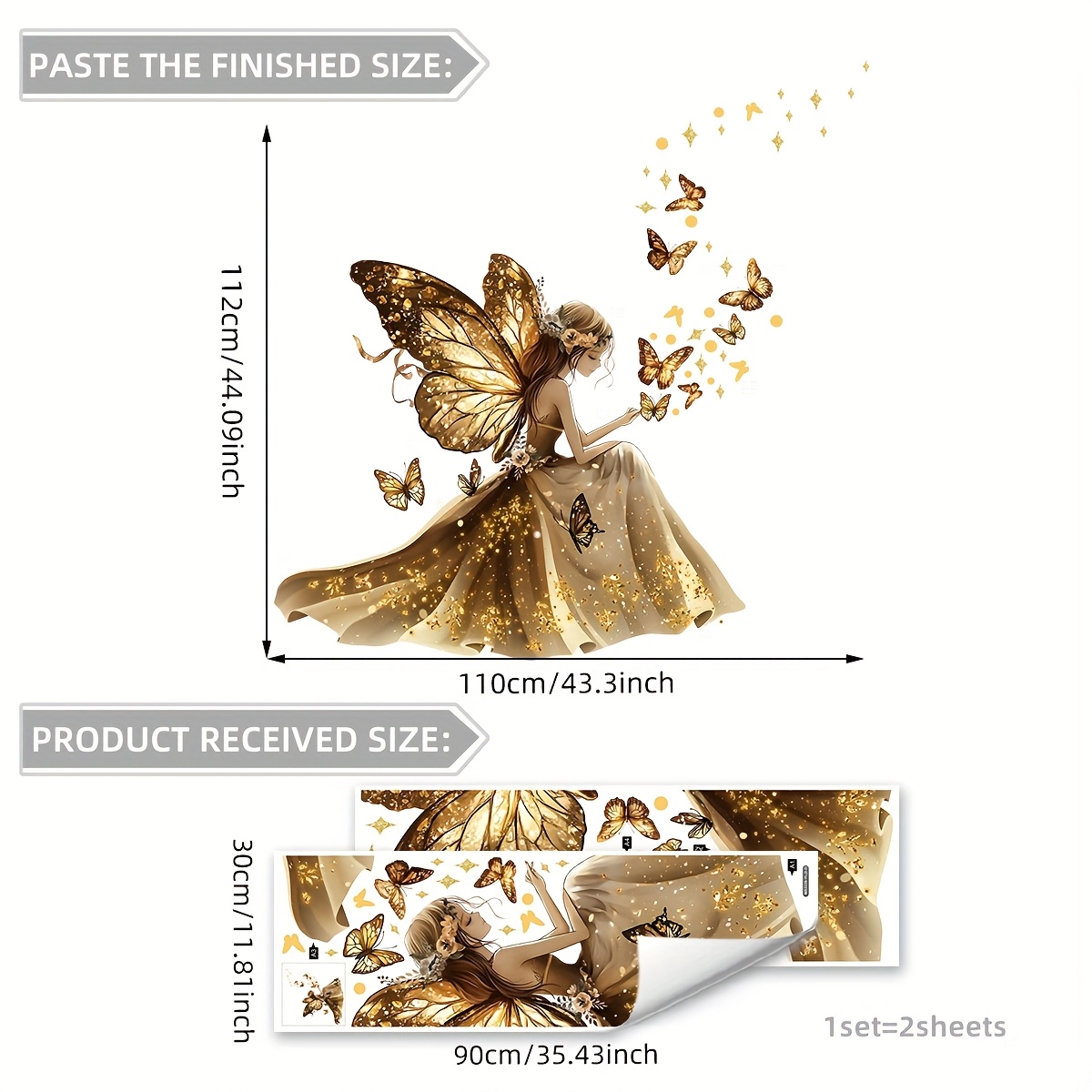 Image of A Set Of 2 Hand-painted Princess Flower Fairy Stickers Living Room Bedroom Porch Kitchen Bathroom Background Wall Decoration Stickers Ms3338