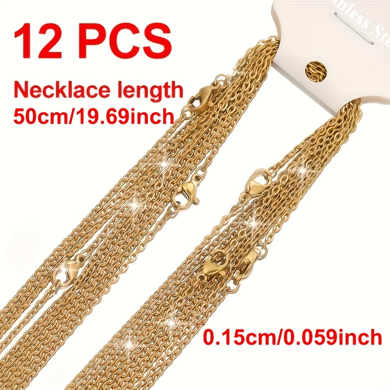 

12-pack Stainless Steel Fashionable Chain Necklaces For Making - Unisex For Daily, Festival, Party Wear - Pendant Compatible, No Plating, Chain Style, 50cm