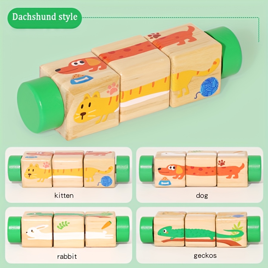 Educational Wooden Rotating Block Puzzle Toy for Kids