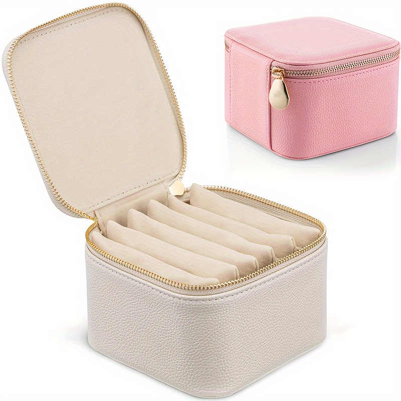 

Jewelry Box With 6 Velvet Jewelry Bags Travel Jewelry Storage Box For Girls Hardware Jewelry Storage Box Suitable For Necklaces, Rings, Earrings Day Gift For Mom White Pink