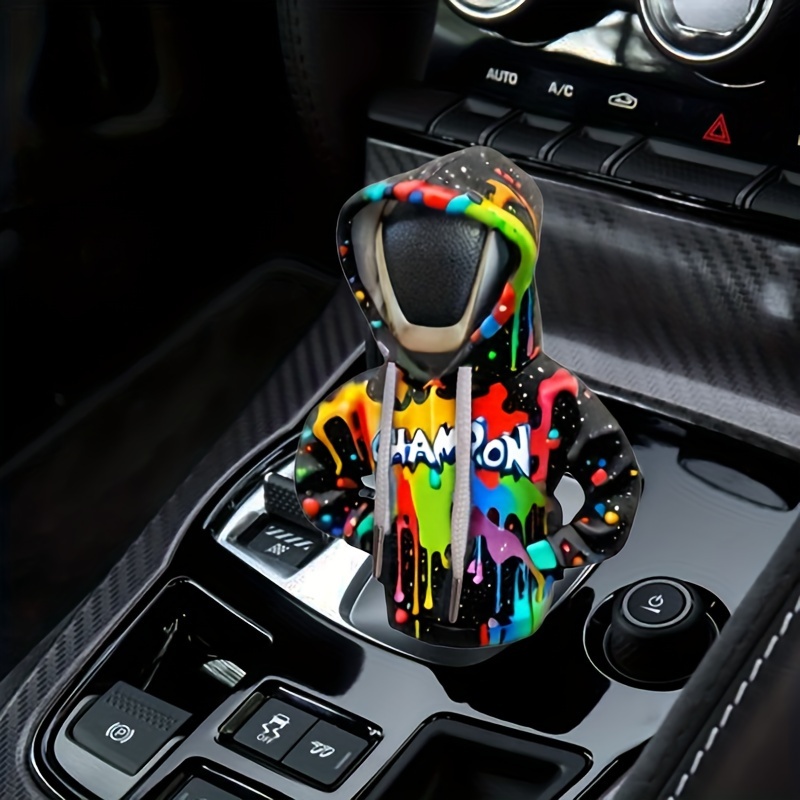 

1pc Graffiti Hooded Sweatshirt Design Cotton Car Gear Shift Knob Cover, Automotive Shift Sleeve, Dust Protection Car Accessory, Stylish Auto Decoration, Perfect Gift