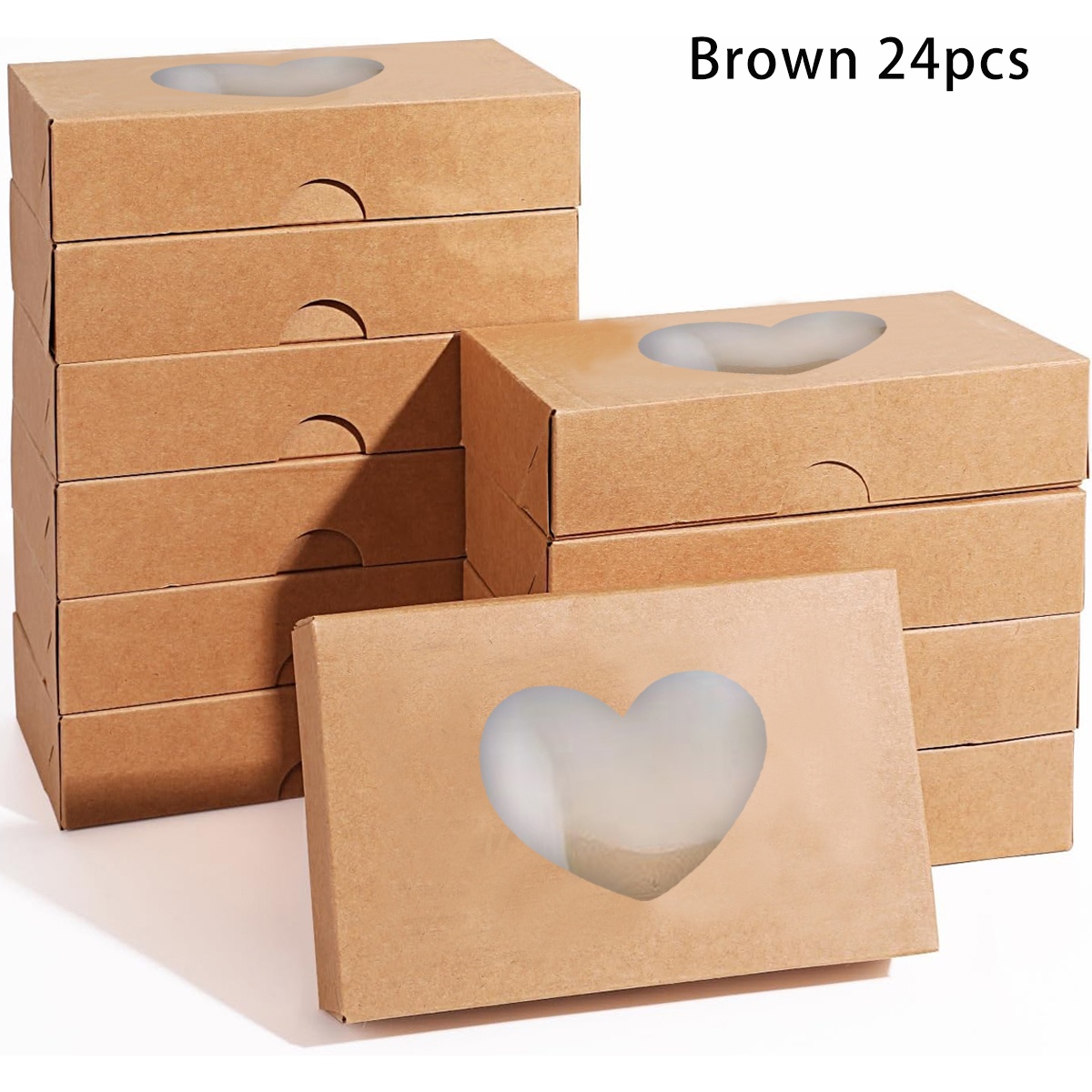TEMU 12/24pcs Window Gift Boxes, Brown & White Heart Cutout Design, 8.46x5.43x2.72 Inches, Perfect For Birthdays, Weddings, Parties, Anniversaries,
