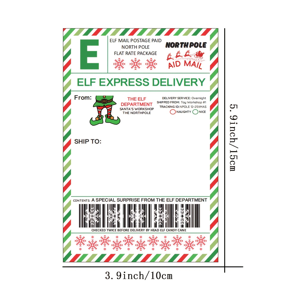 Image of Set Of 20 Elf Delivery Shipping Labels Pole, Measuring 3.9 By 5.9 Inches, Perfect For Packages Early Or Late, Or As Surprise Gifts Claus, A Fun And Magical Touch To Holiday