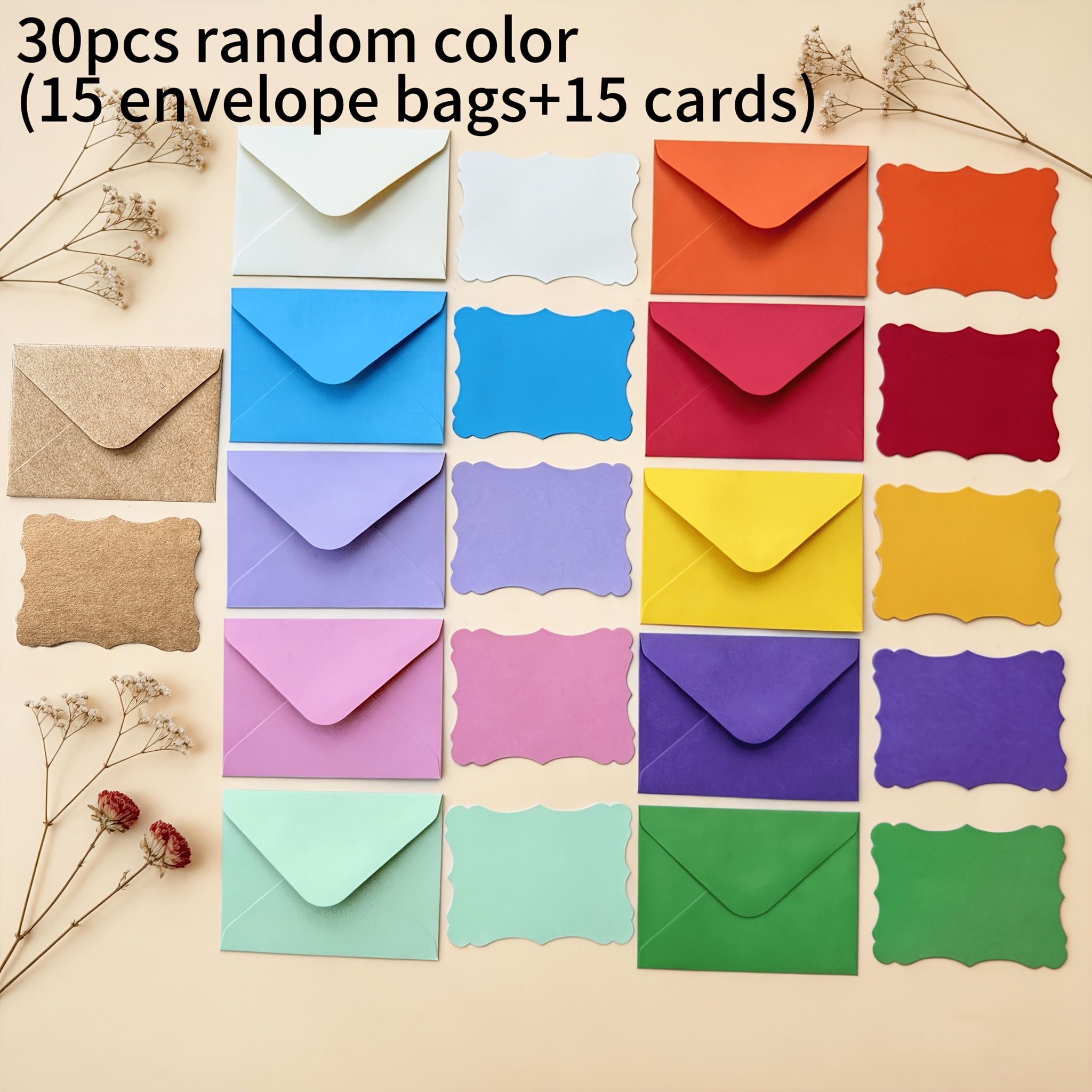 TEMU Set di 30 biglietti d' (15 buste colorate con bordi ondulati) - Colori casuali, biglietti di vuoti scritti a per di matrimonio, adatti per , del