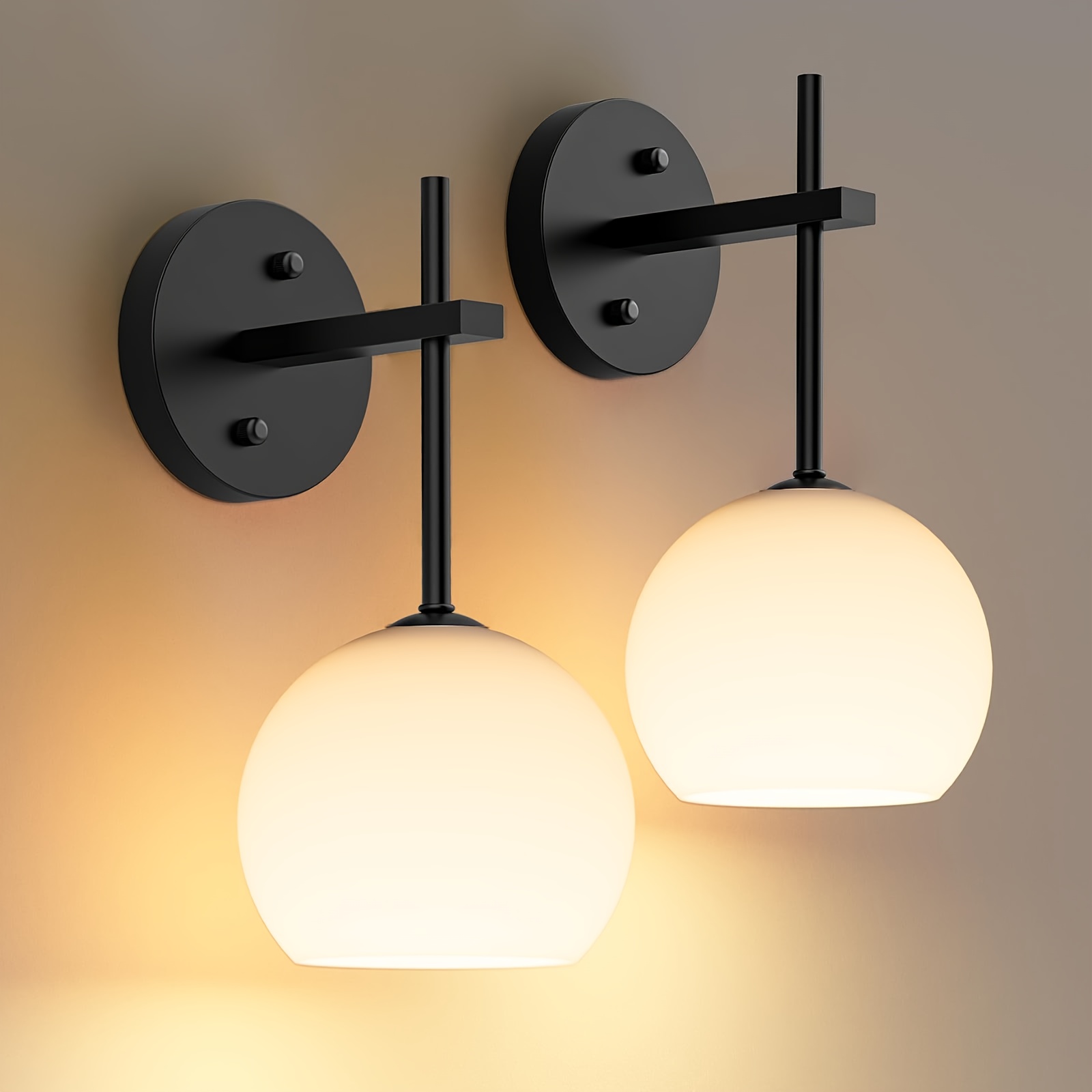 TEMU Ensemble de 2 lampes, Lampe murale LED à télécommande, Rechargeable, RGBW à couleurs réglables, Abat-jour sphérique en verre, Chambre à coucher,