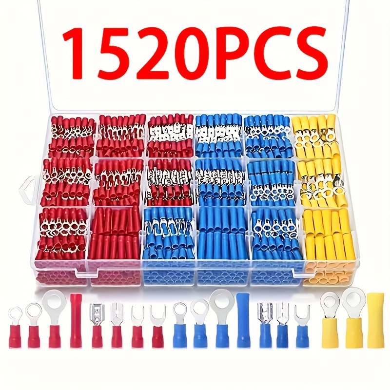 

Syquilaris 1520pcs Wire Connector Kit - Insulated Terminals With Crimp, Ring, Butt Connectors For Surface Mounting, Non-charged Power & -resistant Contacts