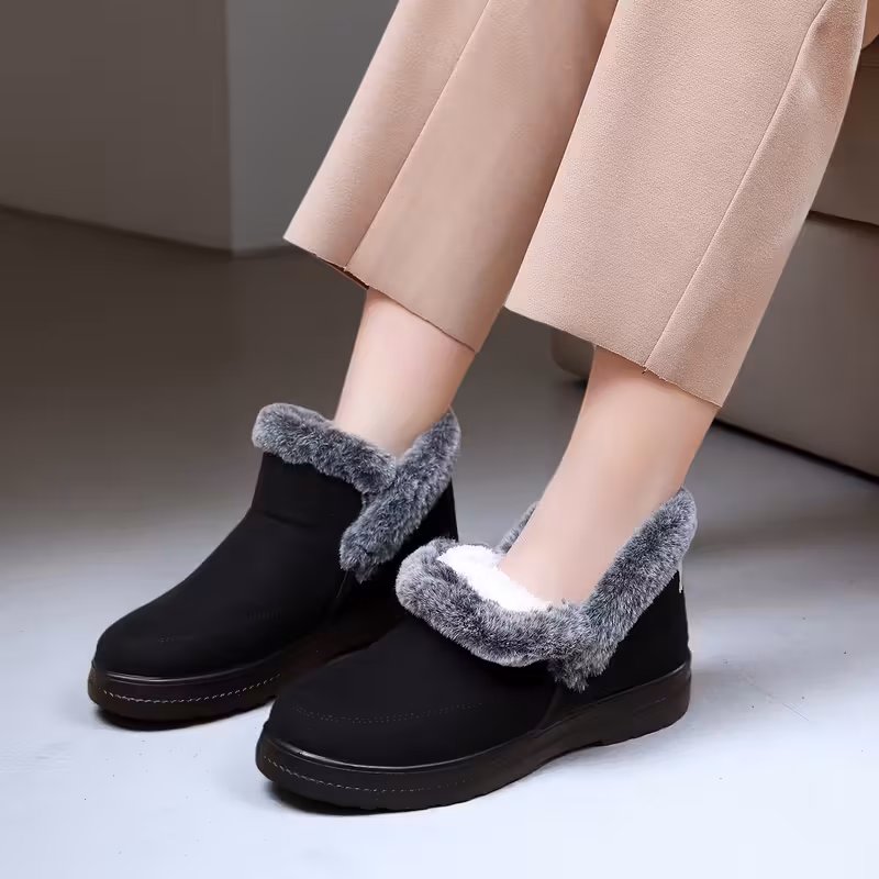 женские зимние снегоступы без скольжения с утепленной внутренней частью и плюшевой подкладкой, напоминающей мех - подошва из пу-кожи & воротник из искусственного меха - массивный рисунок протектора для глубокого снега - обувь для холодной погоды, 3