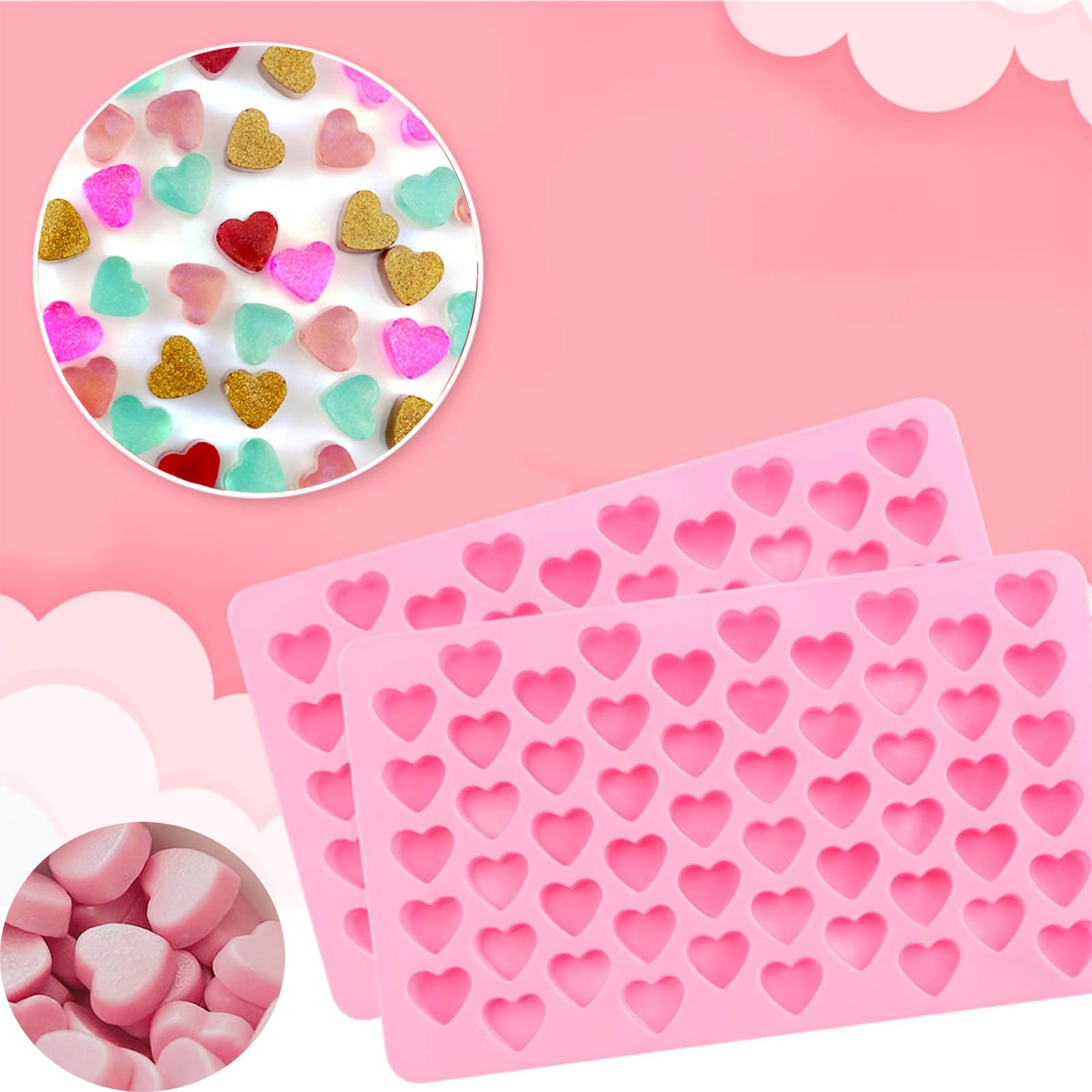 

2pcs Silicone Heart Molds For Valentine’s Day - Bpa-free Mini Heart Shape Molds For Baking, Candy, Chocolate, Soap, Jelly, Cubes - Romantic Treats And Crafts