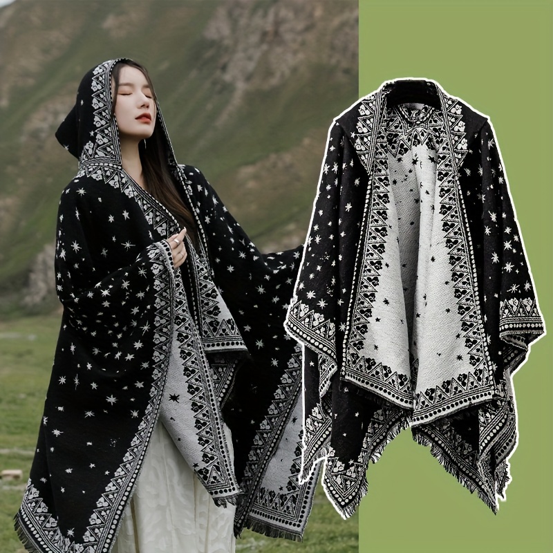 

1pc Printed Large Shawl, Suitable For Casual , Warm Cloak, Perfect Valentine's Day Gift For Autumn And Winter