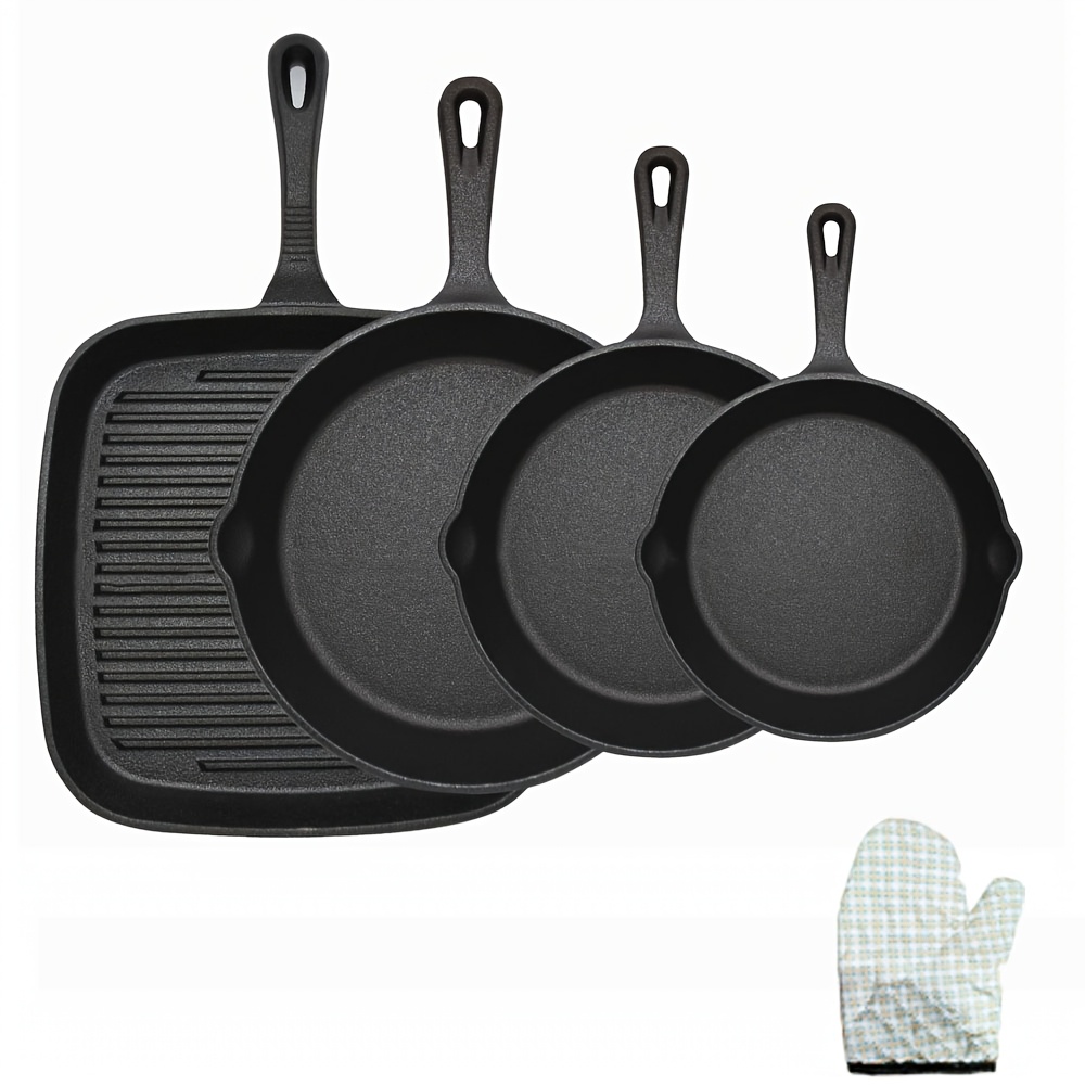 Image of 5pcs Cast Iron Griddle Cooking Pan Pre- Frying Pan Set