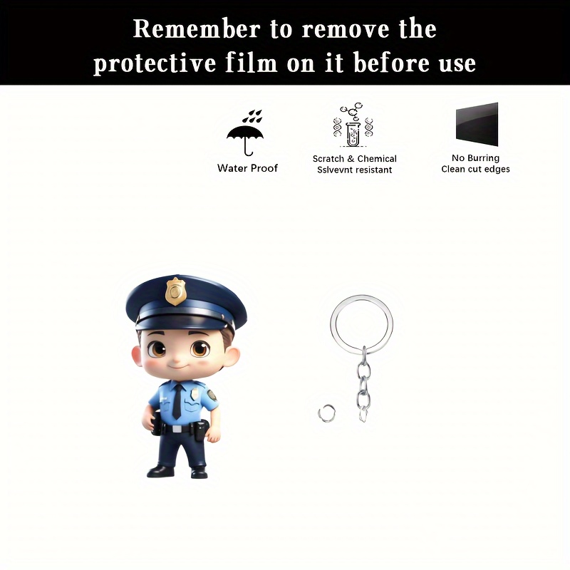 TEMU Police Officer Acrylic Keychain 1pc - Simple Style Blue Uniform Cop Charm - Festive Diy Key Ring Accessory For Backpacks - Ideal For Christmas & Gifts