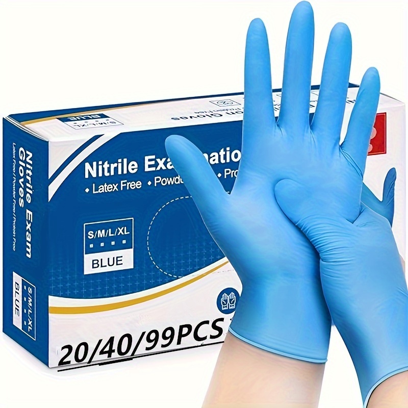 

20/40/99-piece Blue Nitrile Gloves - 4 Mil Thick, Latex-free & Powder-free For Cleaning, Hair Dye, Manicures, Tattoos & Food Prep