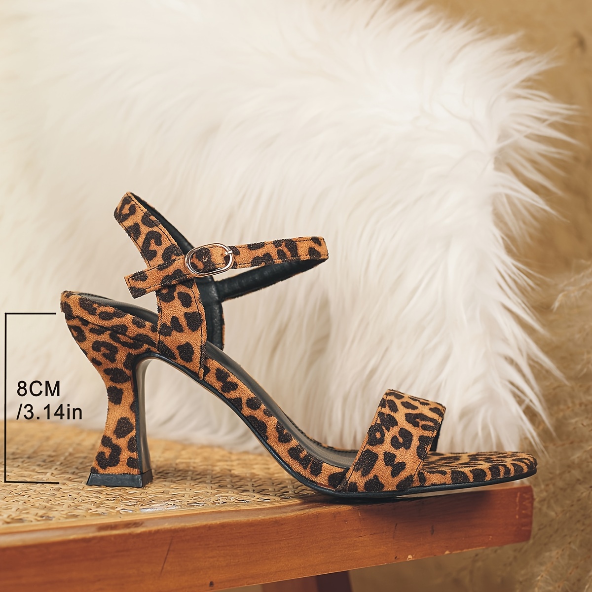 womens leopard print block heel sandals sexy round toe open Temu