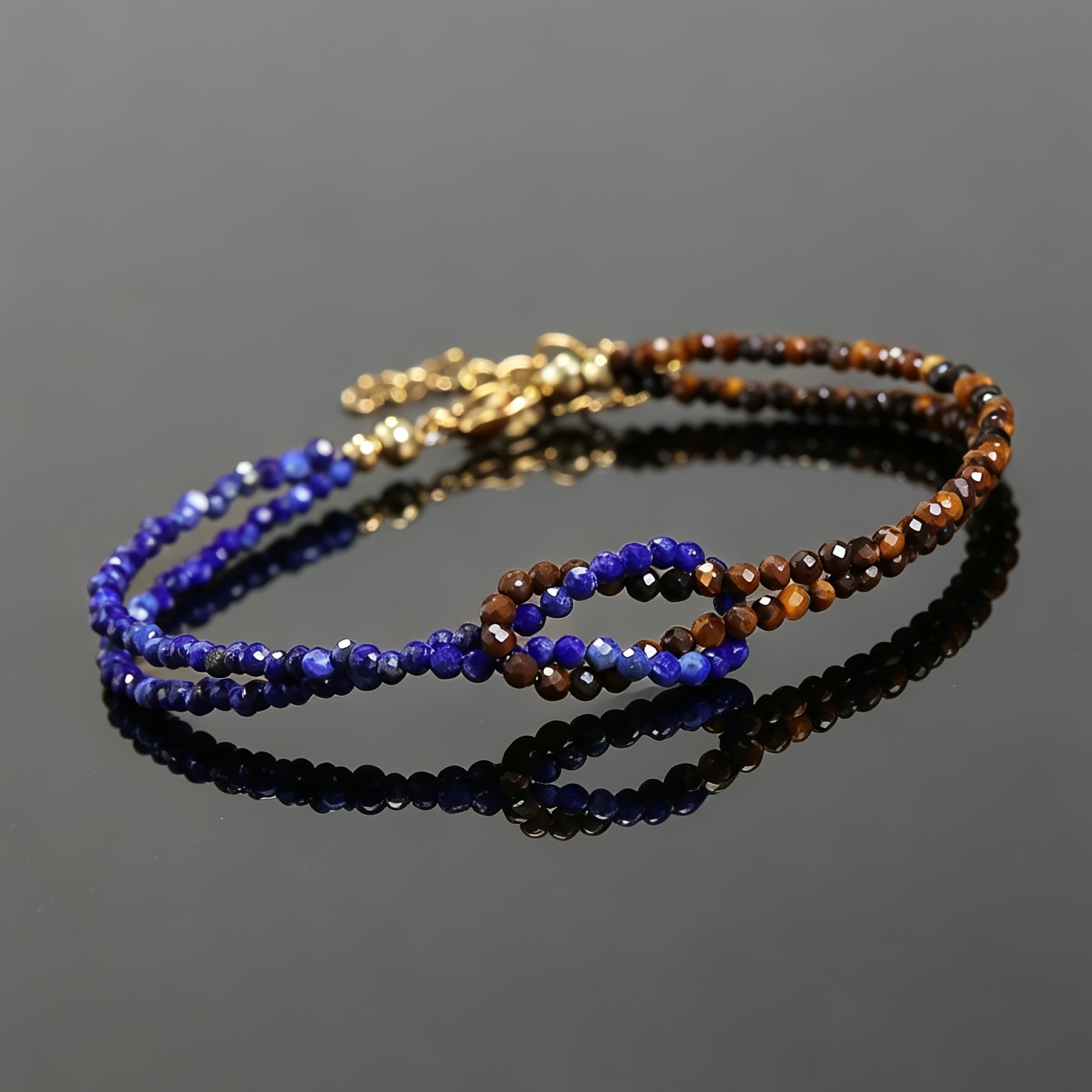 Men's Boho Natural Stone Bracelet with Tiger Eye & Lapis Lazuli