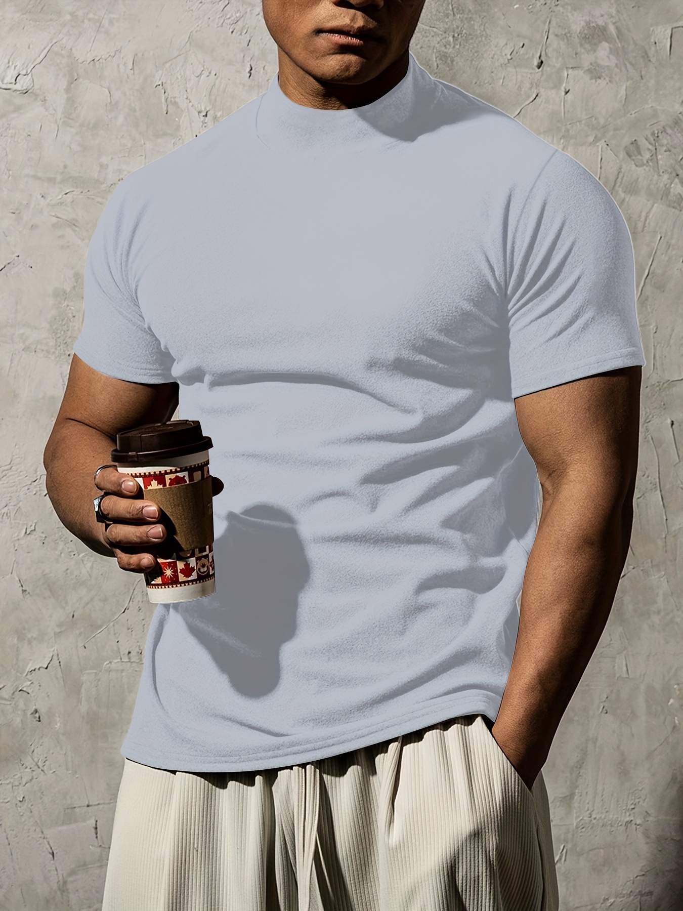 Einfarbiges Herrenmode-Kurzarm-Rollkragen-T-Shirt, Sommer-Outdoor