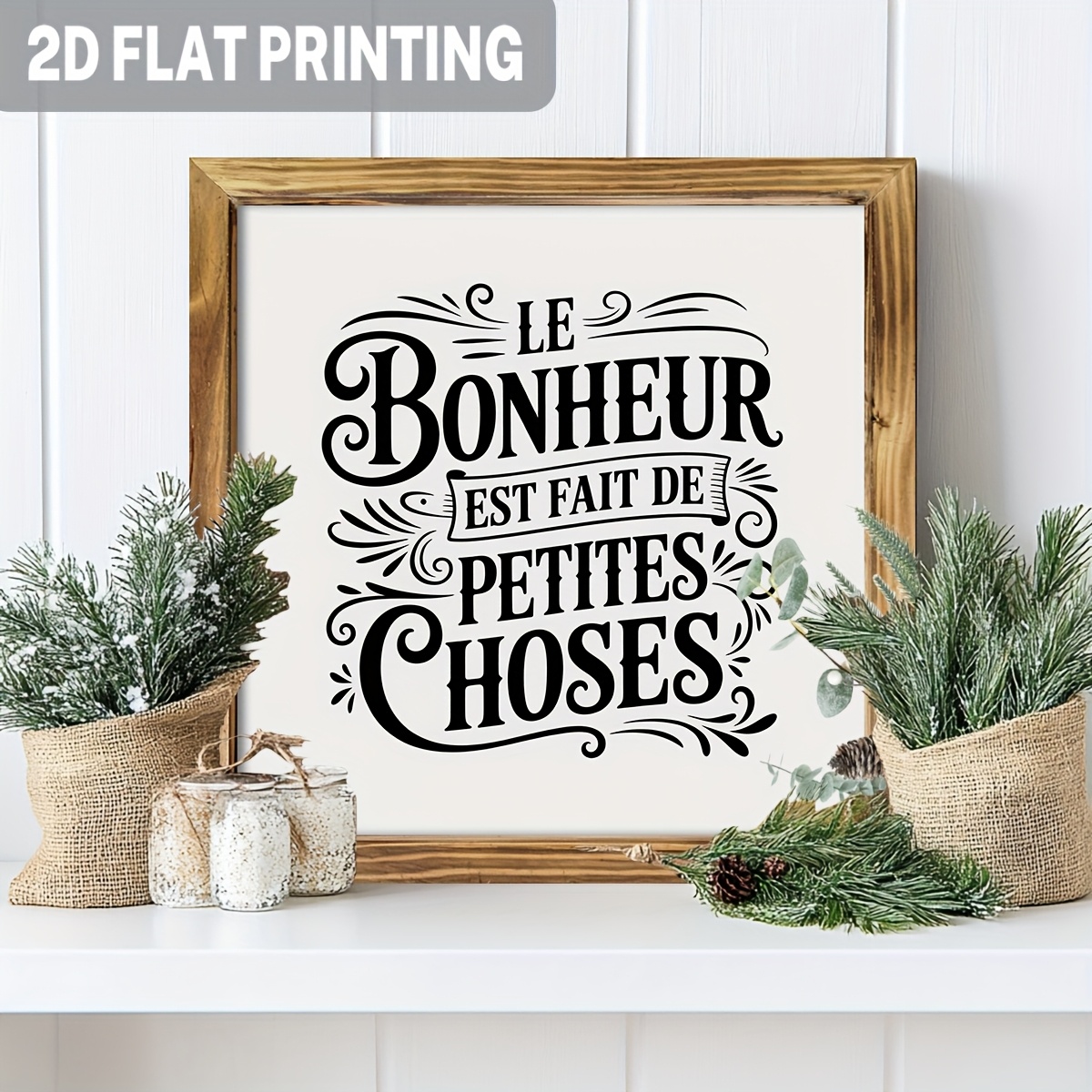TEMU 2D Plat - 1pc Art Typographique Français | Est Fait de Petites Choses, Plaque en Bois Encadrée, Style Vintage, Décoration Murale, 8x8 Pouces,