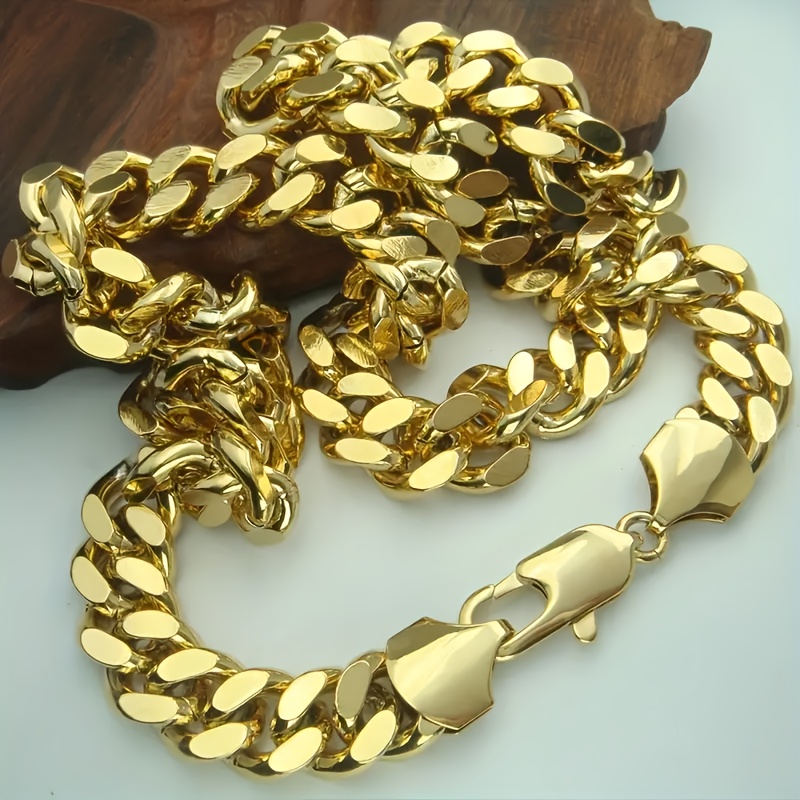 Image of Hip Hop Party Men's Golden Stainless Steel Street Casual Party Versatile Ultra Thick 6 Sided Ground Chain Necklace