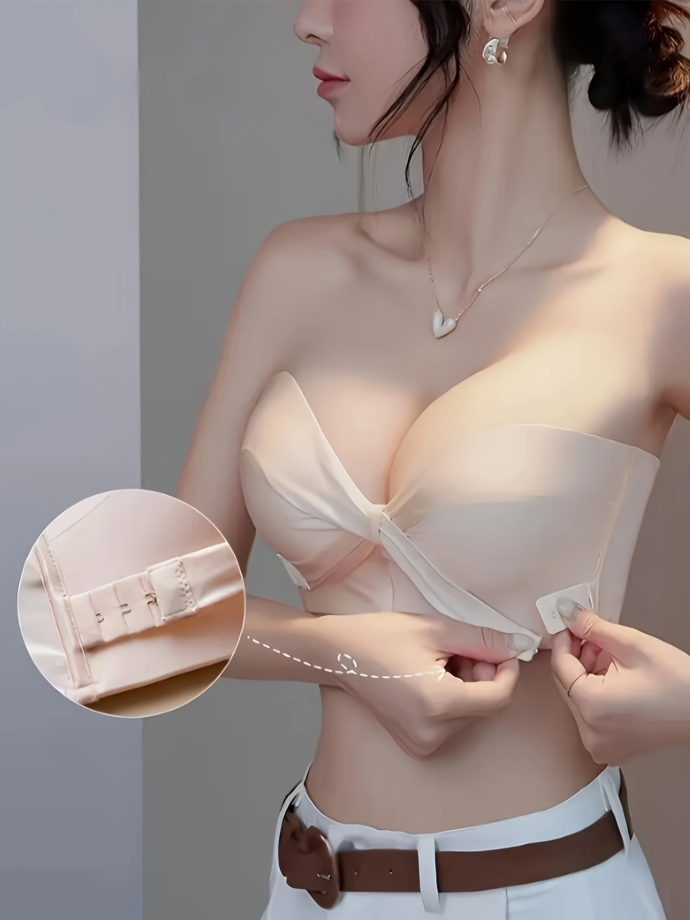 女性用ストラップレスプッシュアップブラ - 内蔵クッションリフト付き、ワイヤーフリー、シームレス、滑り止めナイロン/エラスティック、ブラッシュトーン、ストラップレスドレス/トップス用 - リフト＆フルカバレッジ（ワイヤーなし）