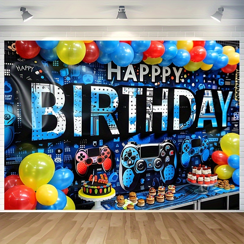 

1pc Gaming-themed Birthday Party Backdrop Banner, Polyester Fabric, Balloons & Controller Design, Fit For Indoor Celebrations, No Electricity Needed (39x59inch)