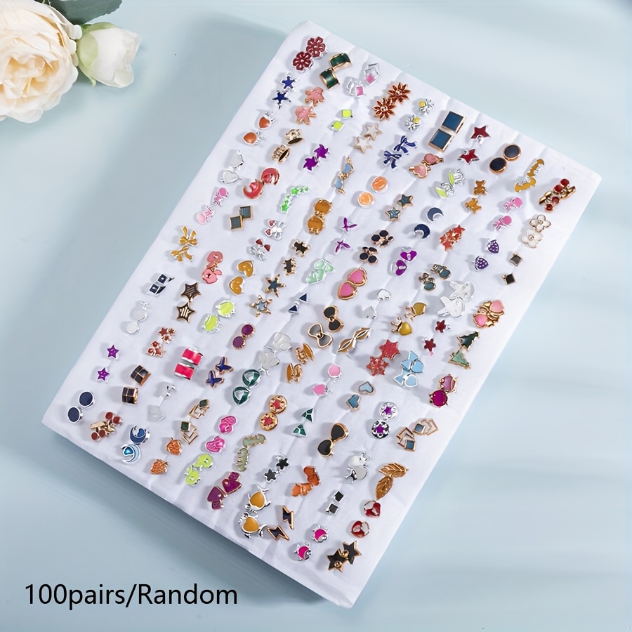 

Pairs Y2k Style Stud Earrings Set For Women, Assorted Designs, Uv Plated, Party & , Plastic Post Earrings Collection