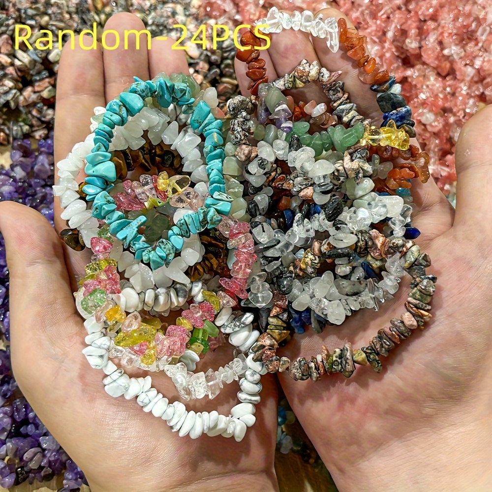 TEMU Set di 24 braccialetti naturali in occhio di tigre e pietra - Spediti casualmente, gioielli essenziali per viaggi estivi, ideali sia per che per
